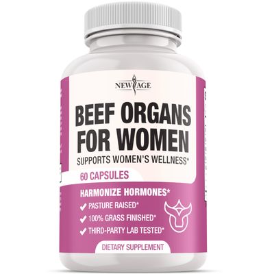 NEW AGE Beef Organ Supplement for Women - Beef Liver, Kidney, Heart and Uterus Tissue, Supports Women's Overall Energy and Health - Pasture Raised, Grass Fed - No Fillers - 60 Capsules