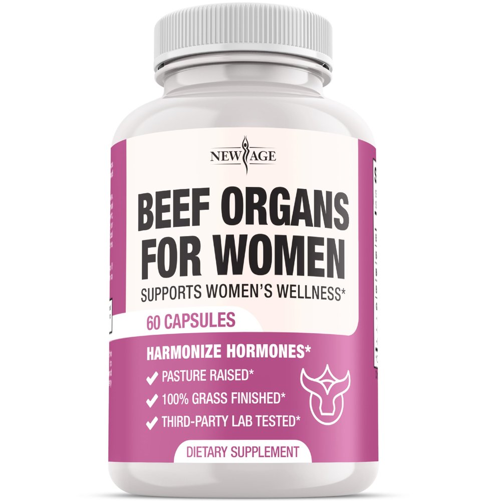 NEW AGE Beef Organ Supplement for Women - Beef Liver, Kidney, Heart and Uterus Tissue, Supports Women's Overall Energy and Health - Pasture Raised, Grass Fed - No Fillers - 60 Capsules