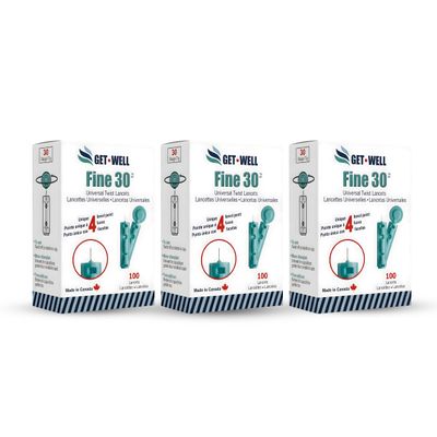Get Well Fine 30g Universal Twist Lancets, Quad Bevel Tip, 300 Count, Made in Canada