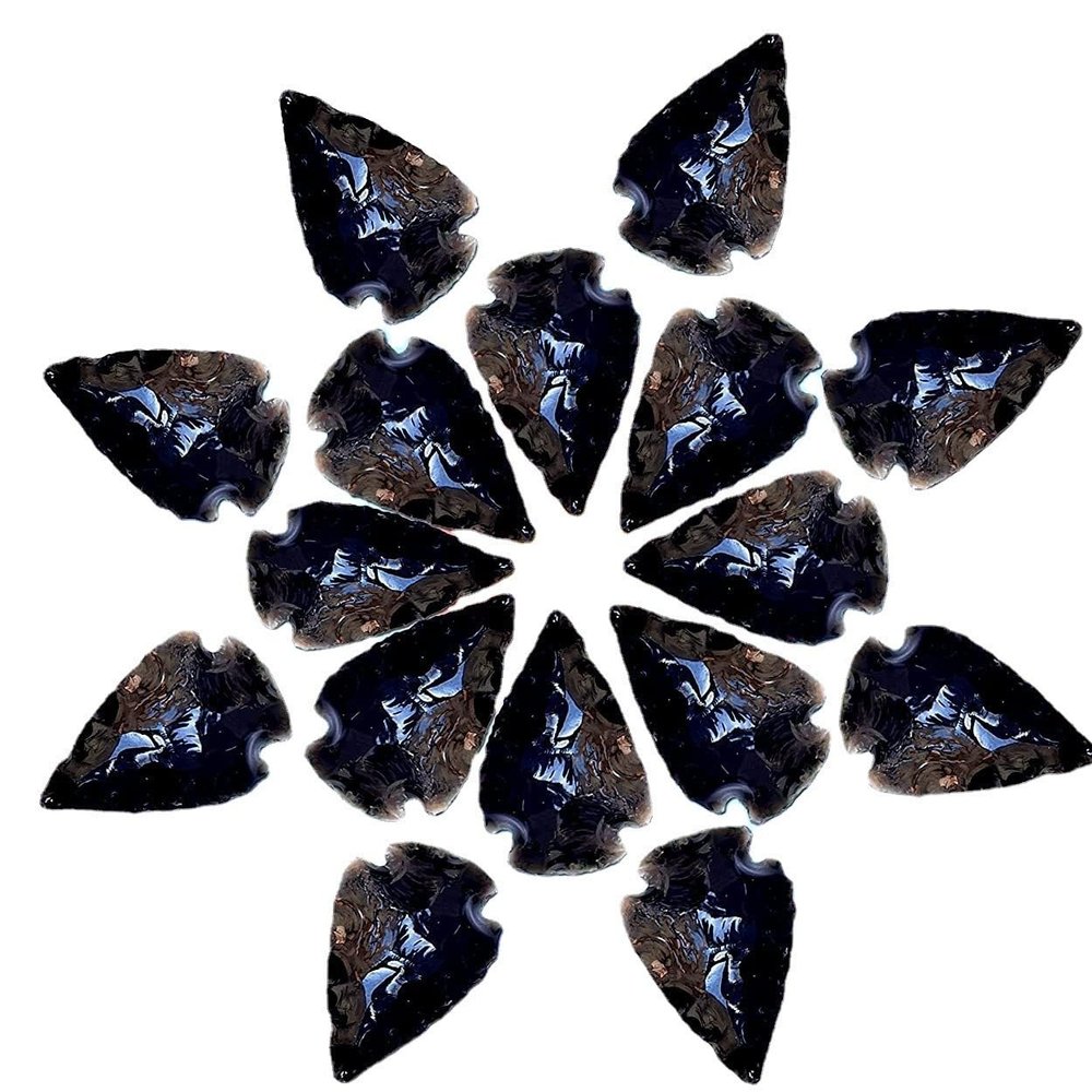 10-Piece Natural Obsidian Arrowhead Carvings Handcrafted Black Obsidian Arrowhead Sculptures for Healing, Protection, and Home Decor