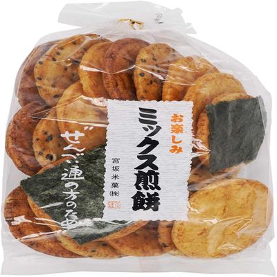 Miyasaka Mixed Senbei Rice Crackers 20PC (Pack of 3), Japanese Assorted Rice Crackers of 4 Flavors, Shoyu Soy Sauce, Tamari, Sesame, & Roasted Nori Seaweed, Japanese Mixed Senbei from Kawagoe City, MADE IN JAPAN, Limited Stock