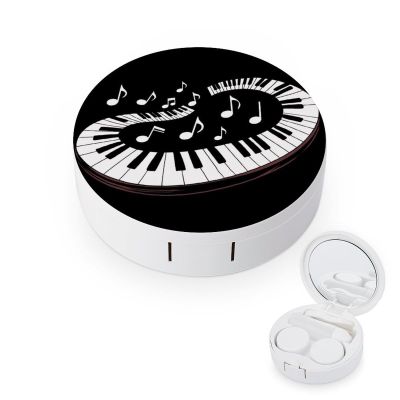 Meaudiwes Daily Contact Lens Case Leak Proof Contact Lens Box Holder With Mirror Suitable For Daily Makeup Office Travel Outdoor Musical Notes Black And White Piano Keys