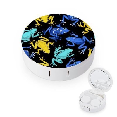 Meaudiwes Daily Contact Lens Case Leak Proof Contact Lens Box Holder With Mirror Suitable For Daily Makeup Office Travel Outdoor Tropical Frogs Black