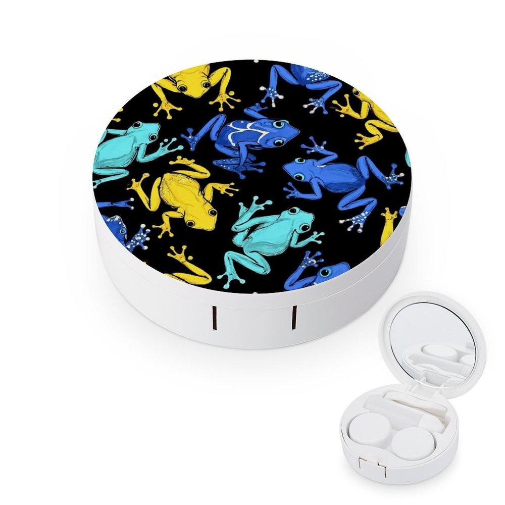 Meaudiwes Daily Contact Lens Case Leak Proof Contact Lens Box Holder With Mirror Suitable For Daily Makeup Office Travel Outdoor Tropical Frogs Black