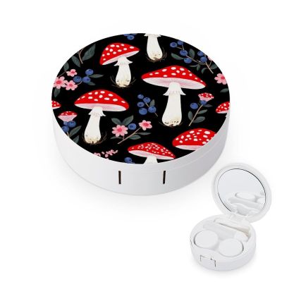 Meaudiwes Fashion Contact Lens Case Kit With Mirror Portable Soak Storage Kit Suitable For Daily Makeup Office Travel Outdoor Red Mushrooms