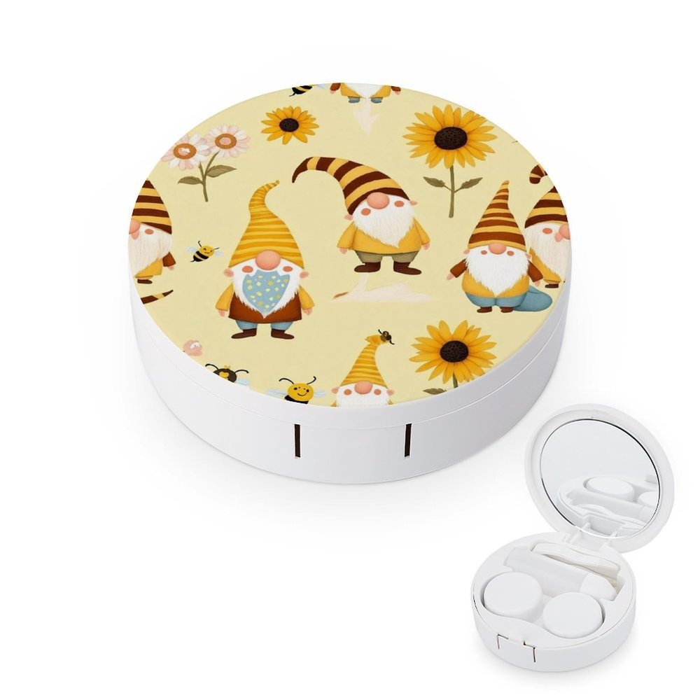 Meaudiwes Makeup Contact Lens Case Leak Proof Contact Lens Box Holder With Mirror Suitable For Daily Makeup Office Travel Outdoor Honey Bees Cute Gnome Sunflower Floral