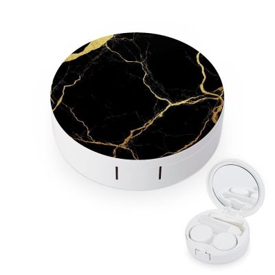 Meaudiwes Travel Contact Lens Box Contact Lens Case With Mirror Tweezers Remover Tool Suitable For Daily Makeup Office Travel Outdoor Black And Gold Marble Texture