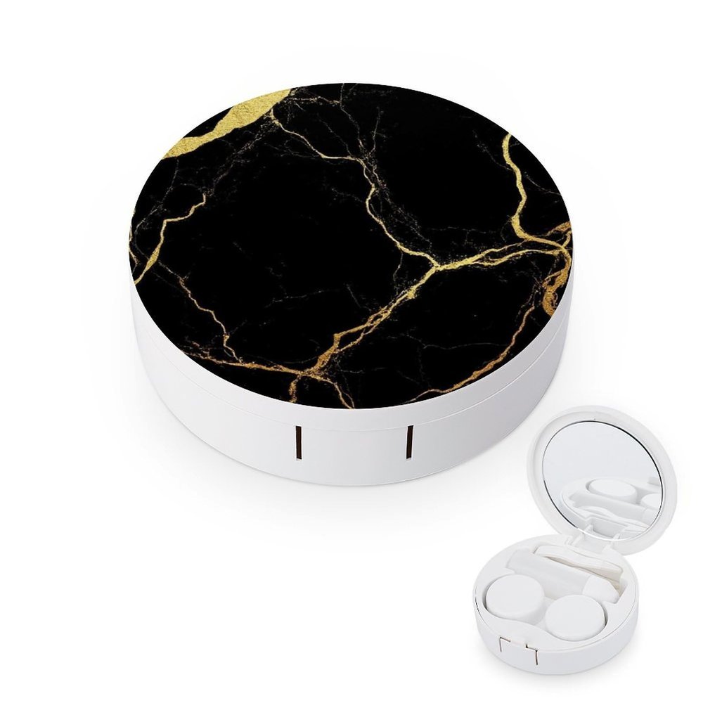 Meaudiwes Travel Contact Lens Box Contact Lens Case With Mirror Tweezers Remover Tool Suitable For Daily Makeup Office Travel Outdoor Black And Gold Marble Texture