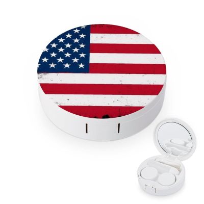 Meaudiwes Travel Contact Lens Box Contact Lens Case With Mirror Tweezers Remover Tool Suitable For Daily Makeup Office Travel Outdoor USA Flag Grunge Old American Flag