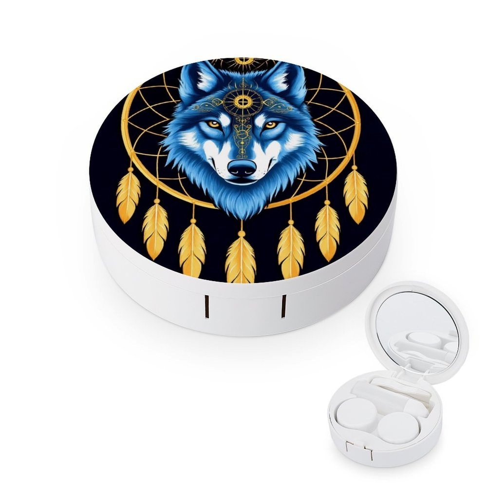 Meaudiwes Travel Contact Lens Box Contact Lens Case With Mirror Tweezers Remover Tool Suitable For Daily Makeup Office Travel Outdoor Boho Totem Native American Wolf Dream Catcher