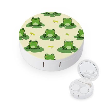 Meaudiwes Fashion Contact Lens Case Kit With Mirror Portable Soak Storage Kit Suitable For Daily Makeup Office Travel Outdoor Cute Frog Animal Green Frogs