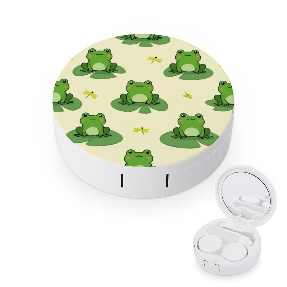 Meaudiwes Fashion Contact Lens Case Kit With Mirror Portable Soak Storage Kit Suitable For Daily Makeup Office Travel Outdoor Cute Frog Animal Green Frogs