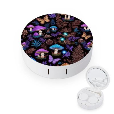 Daily Contact Lens Case Leak Proof Contact Lens Box Holder With Mirror Suitable For Daily Makeup Office Travel Outdoor Moon Frogs Trippy Mushroom Leaves