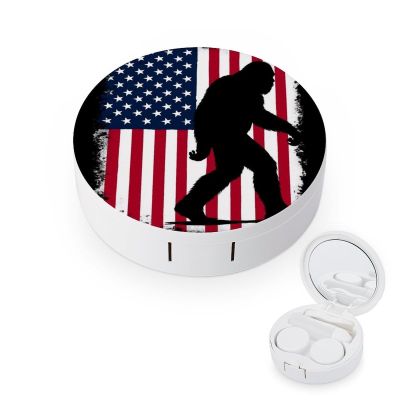 Meaudiwes Makeup Contact Lens Case Leak Proof Contact Lens Box Holder With Mirror Suitable For Daily Makeup Office Travel Outdoor Sasquatch USA American Flag
