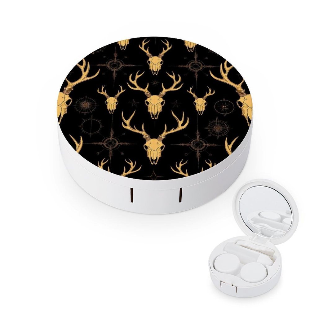 Meaudiwes Cute Contact Lens Case Kit With Mirror Portable Soak Storage Kit Suitable For Daily Makeup Office Travel Outdoor Dark Gothic Sun Moon Hunting Camo Deer Skulls