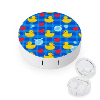 Meaudiwes Travel Contact Lens Box Contact Lens Case With Mirror Tweezers Remover Tool Suitable For Daily Makeup Office Travel Outdoor Cute Funny Bubbles Hearts Yellow Rubber Ducks