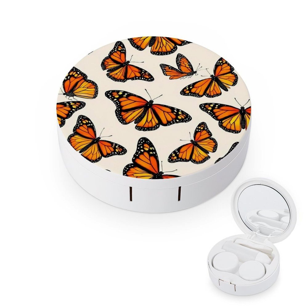 Meaudiwes Fashion Contact Lens Case Kit With Mirror Portable Soak Storage Kit Suitable For Daily Makeup Office Travel Outdoor Tropical Orange Monarch Butterfly