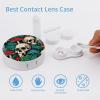 Cute Contact Lens Case Kit With Mirror Portable Soak Storage Kit Suitable For Daily Makeup Office Travel Outdoor Green Leaf Trippy Mushroom Eye Skull view 3