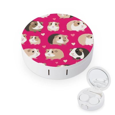 Daily Contact Lens Case Leak Proof Contact Lens Box Holder With Mirror Suitable For Daily Makeup Office Travel Outdoor Love Heart Guinea Pig Pet