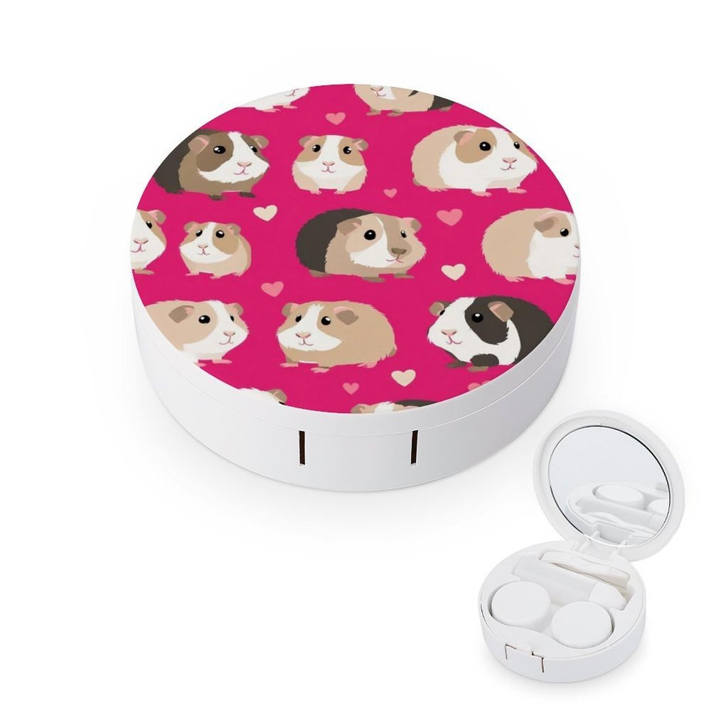 Daily Contact Lens Case Leak Proof Contact Lens Box Holder With Mirror Suitable For Daily Makeup Office Travel Outdoor Love Heart Guinea Pig Pet