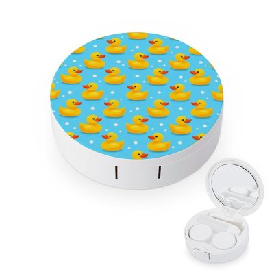 Meaudiwes Cute Contact Lens Case Kit With Mirror Portable Soak Storage Kit Suitable For Daily Makeup Office Travel Outdoor Cute Funny Bubbles Blue Yellow Rubber Ducks