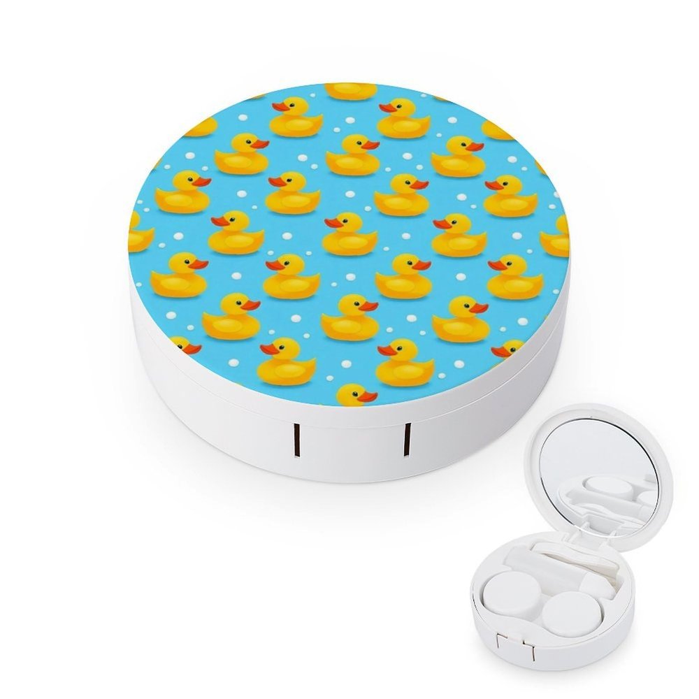 Meaudiwes Cute Contact Lens Case Kit With Mirror Portable Soak Storage Kit Suitable For Daily Makeup Office Travel Outdoor Cute Funny Bubbles Blue Yellow Rubber Ducks