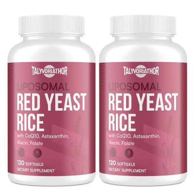Talyvoriathor Liposomal Red Yeast Rice 1200mg with CoQ10 & Astaxanthin Rice Yeast for Cholesterol High Absorption Citrinin-Free, 120 Softgels (2 Bottle)