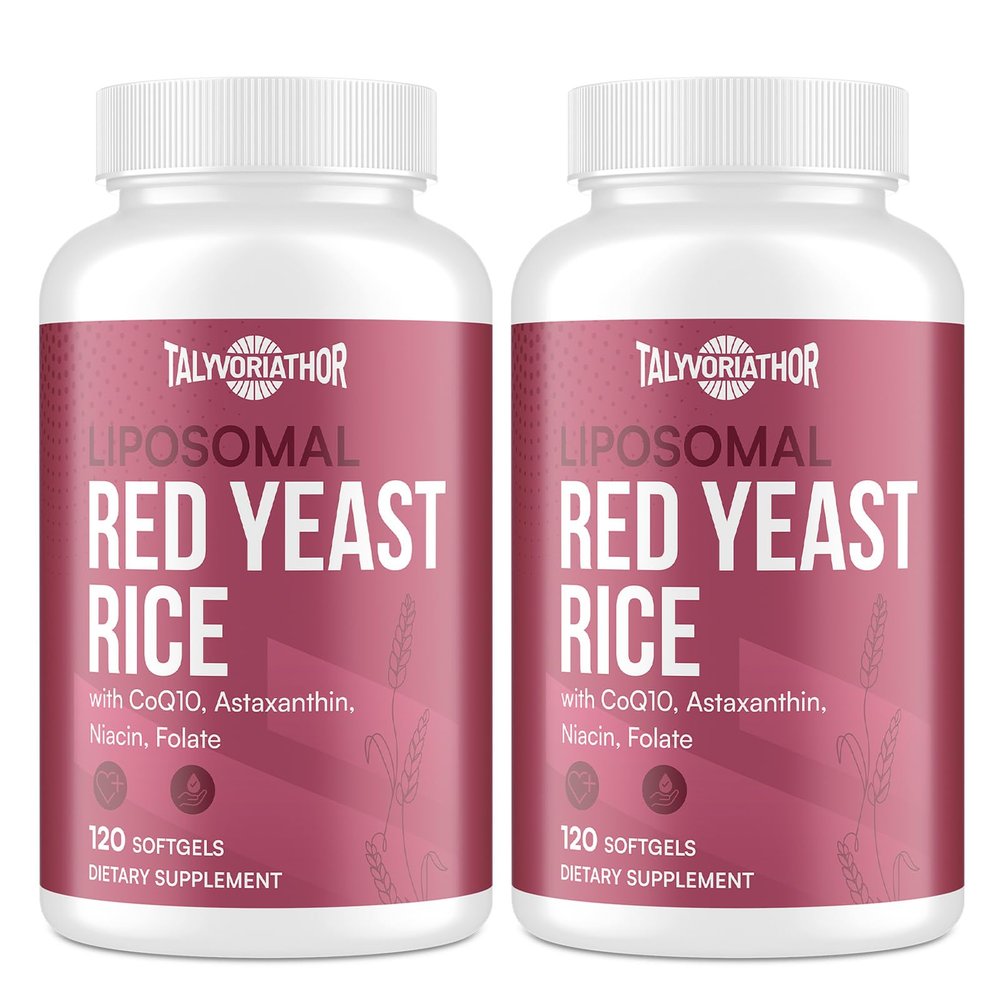 Talyvoriathor Liposomal Red Yeast Rice 1200mg with CoQ10 & Astaxanthin Rice Yeast for Cholesterol High Absorption Citrinin-Free, 120 Softgels (2 Bottle)