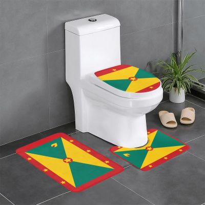 JxWCher Non-Slip 3PC Bathroom Rug Set, Flag of Grenada Print Toilet Mat Shower Rugs, Soft Absorbent Bath Mat