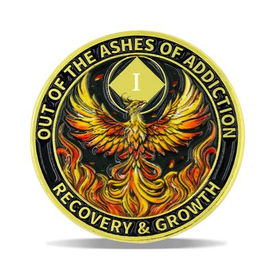 1 Year Phoenix Sobriety Coin Rebirth in Flames Recovery Medallion NA AA Spiritual Token for Clean Time & Strength Gift for Men & Women