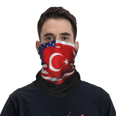 Turkey Turks American Flag Neck Gaiter Balaclava Face Mask for Men Women Patriotic Design Seamless Bandana Cover Scarf Headwear Headband Head Wrap White