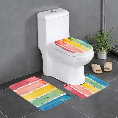 JxWCher Non-Slip 3PC Bathroom Rug Set, Colorful Paint Pattern Print Toilet Mat Shower Rugs, Soft Absorbent Bath Mat