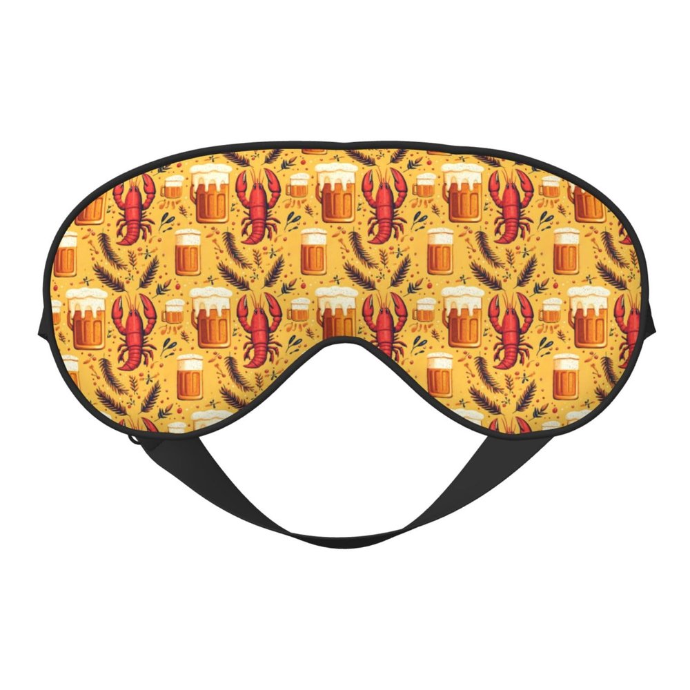 Eye Sleep Mask for Women Men - Comfy Adjustable Cartoon Lobster Beer Print Buckle Travel Eye Masks for Sleep Mask Blackout, Sleeping Blindfolds for Women Men, Funny Blindfolds for Party Games