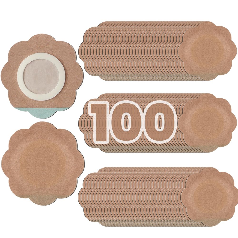 100 Pcs Flower Shaped Disposable Castor Oil Patches, Mess-Free & Leak-Proof Castor Oil Pack Wrap, Self-Adhesive Navel Stickers for Liver Detox & Digestion, Skin-Friendly & Breathable (Skin Color)