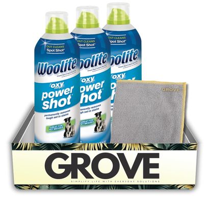 Power Shot Fresh Scent Cleaner 14 oz Liquid Bundle with Microfiber Cloth Removes Tough Stains and Freshens Carpets and Rugs Gift Set (4 Items)