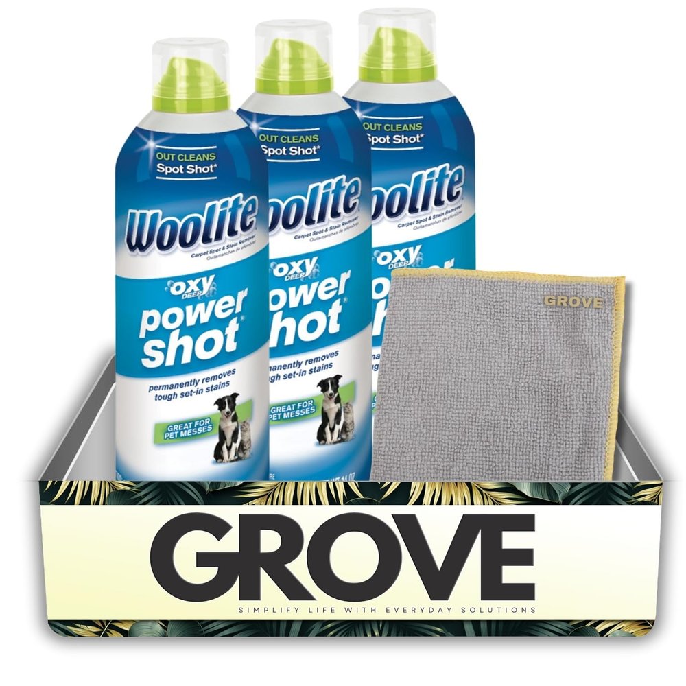 Power Shot Fresh Scent Cleaner 14 oz Liquid Bundle with Microfiber Cloth Removes Tough Stains and Freshens Carpets and Rugs Gift Set (4 Items)