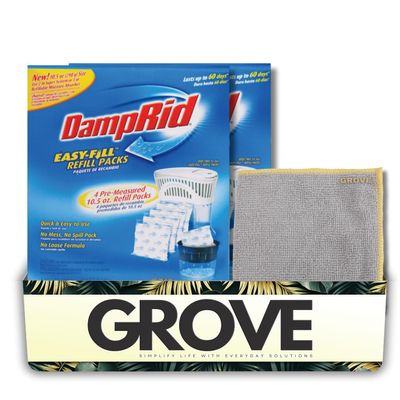 DampRid Easy Fill Moisture Absorber Refill No Scent 42 oz 2x Bundle with Microfiber Towel Humidity Absorber for Storage, Closets & Bathrooms Gift Set (3 Items)