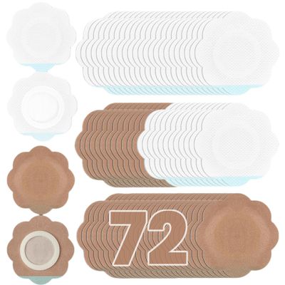 JayruiMice 72 Pcs Flower Shaped Disposable Castor Oil Patches, Mess-Free & Leak-Proof Castor Oil Pack Wrap, Self-Adhesive Navel Stickers,Skin-Friendly & Breathable (Skin and White)