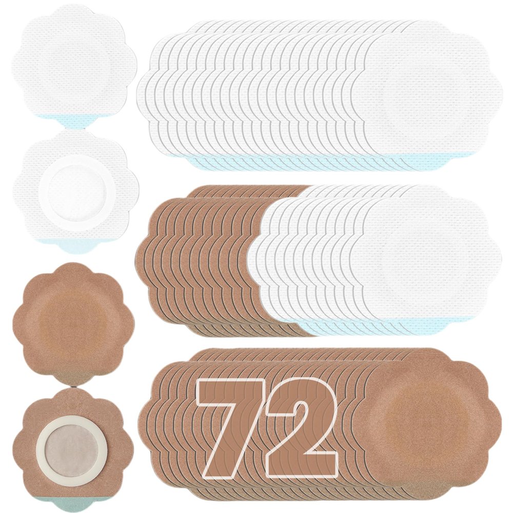 JayruiMice 72 Pcs Flower Shaped Disposable Castor Oil Patches, Mess-Free & Leak-Proof Castor Oil Pack Wrap, Self-Adhesive Navel Stickers,Skin-Friendly & Breathable (Skin and White)