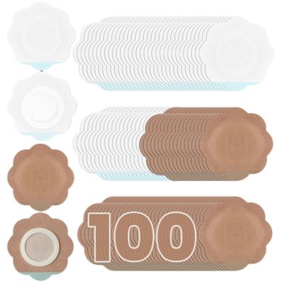 JayruiMice 100 Pcs Flower Shaped Disposable Castor Oil Patches, Mess-Free & Leak-Proof Castor Oil Pack Wrap, Self-Adhesive Navel Stickers Skin-Friendly & Breathable (Skin and White)