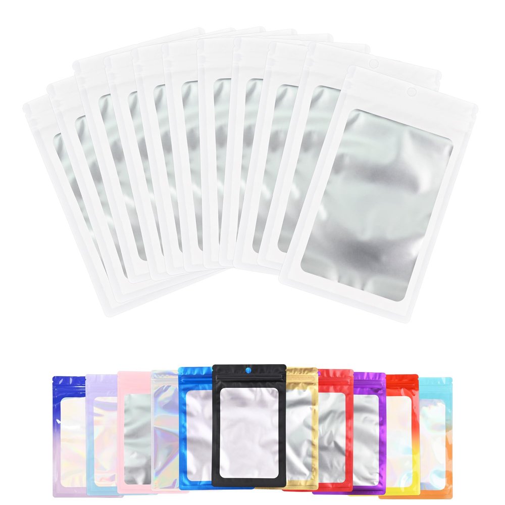 100 Pack Resealable Plastic Bags for Food Storage, Zipper Bags with Clear Front Window, Packaging Pouch for Small Business (White, 3.9x7.1 inch)