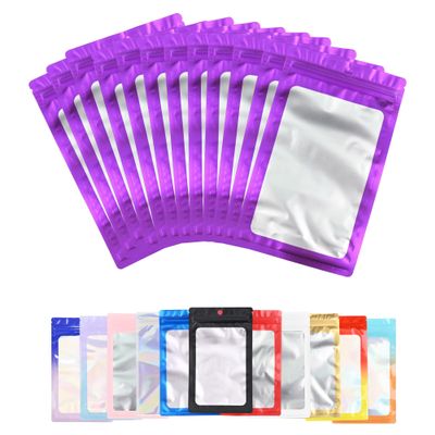 100 Pack Resealable Plastic Bags for Food Storage, Zipper Bags with Clear Front Window, Packaging Pouch for Small Business (Purple, 2.9x4.7 inch)
