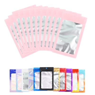 100 Pack Resealable Plastic Bags for Food Storage, Zipper Bags with Clear Front Window, Packaging Pouch for Small Business (Pink, 4.3x7.1 inch)