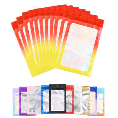 100 Pack Resealable Plastic Bags for Food Storage, Zipper Bags with Clear Front Window, Packaging Pouch for Small Business (Red & Yellow, 2.4x3.9 inch)