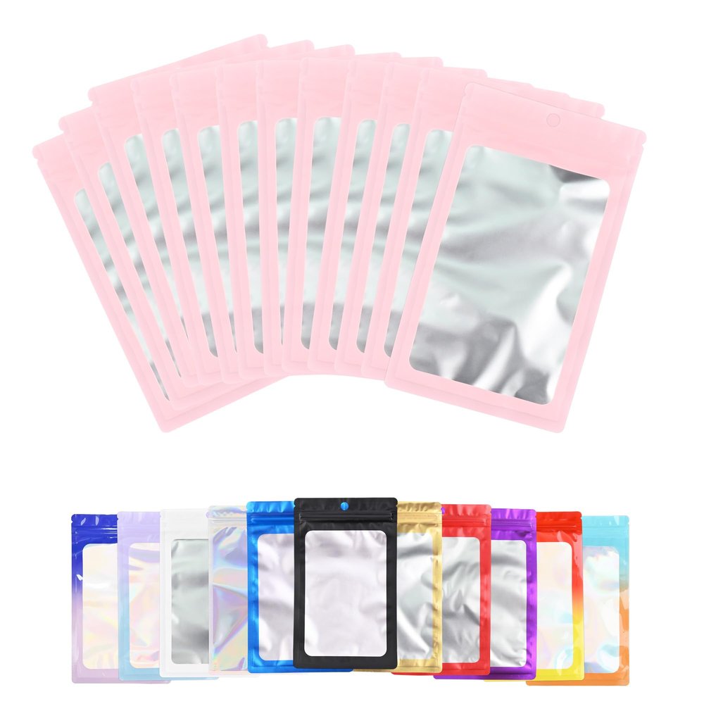 100 Pack Resealable Plastic Bags for Food Storage, Zipper Bags with Clear Front Window, Packaging Pouch for Small Business (Pink, 3.5x6.3 inch)