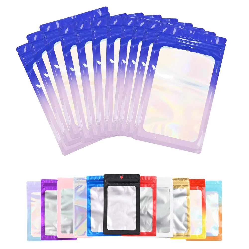 100 Pack Resealable Plastic Bags for Food Storage, Zipper Bags with Clear Front Window, Packaging Pouch for Small Business (Purple & Blue, 5.1x8.3 inch)