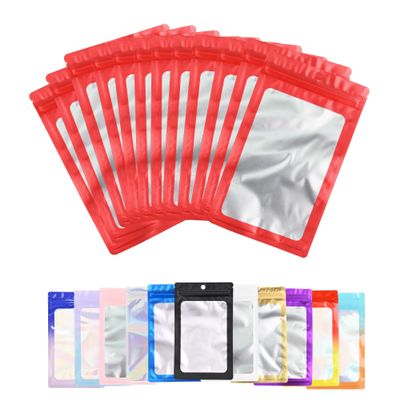 100 Pack Resealable Plastic Bags for Food Storage, Zipper Bags with Clear Front Window, Packaging Pouch for Small Business (Red, 6.3x9.5 inch)
