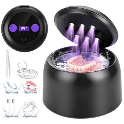 OVVGO Ultrasonic Retainer Cleaner Machine, 45kHz Dental Ultrasonic Cleaner for Denture, Mouth Guard, Aligner, Braces, Toothbrush Heads, Jewelry, 5 Modes Cleaning, Digital Timer & 200ML Capacity