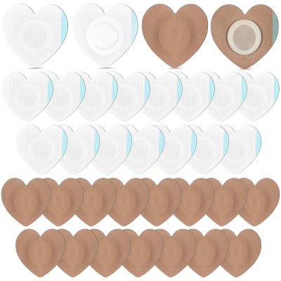 30 Pcs Disposable Castor Oil Patches,Spunlace Absorbent Wrap,Highly Absorbent,Leak-Proof,Self-Adhesive,No Wash,Breathable(Oil Not Included)(Heart Shape,Skin Color+White)