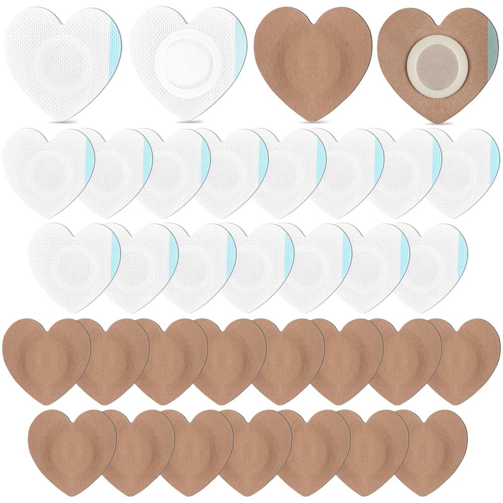 30 Pcs Disposable Castor Oil Patches,Spunlace Absorbent Wrap,Highly Absorbent,Leak-Proof,Self-Adhesive,No Wash,Breathable(Oil Not Included)(Heart Shape,Skin Color+White)